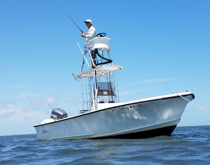Speck-Tackler sitting in the water in Pamlico Sound.