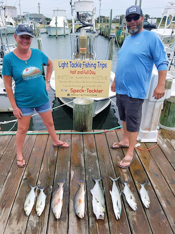 Amy and Scott from WV show off their nice catch from their Pamlico Sound charter trip.